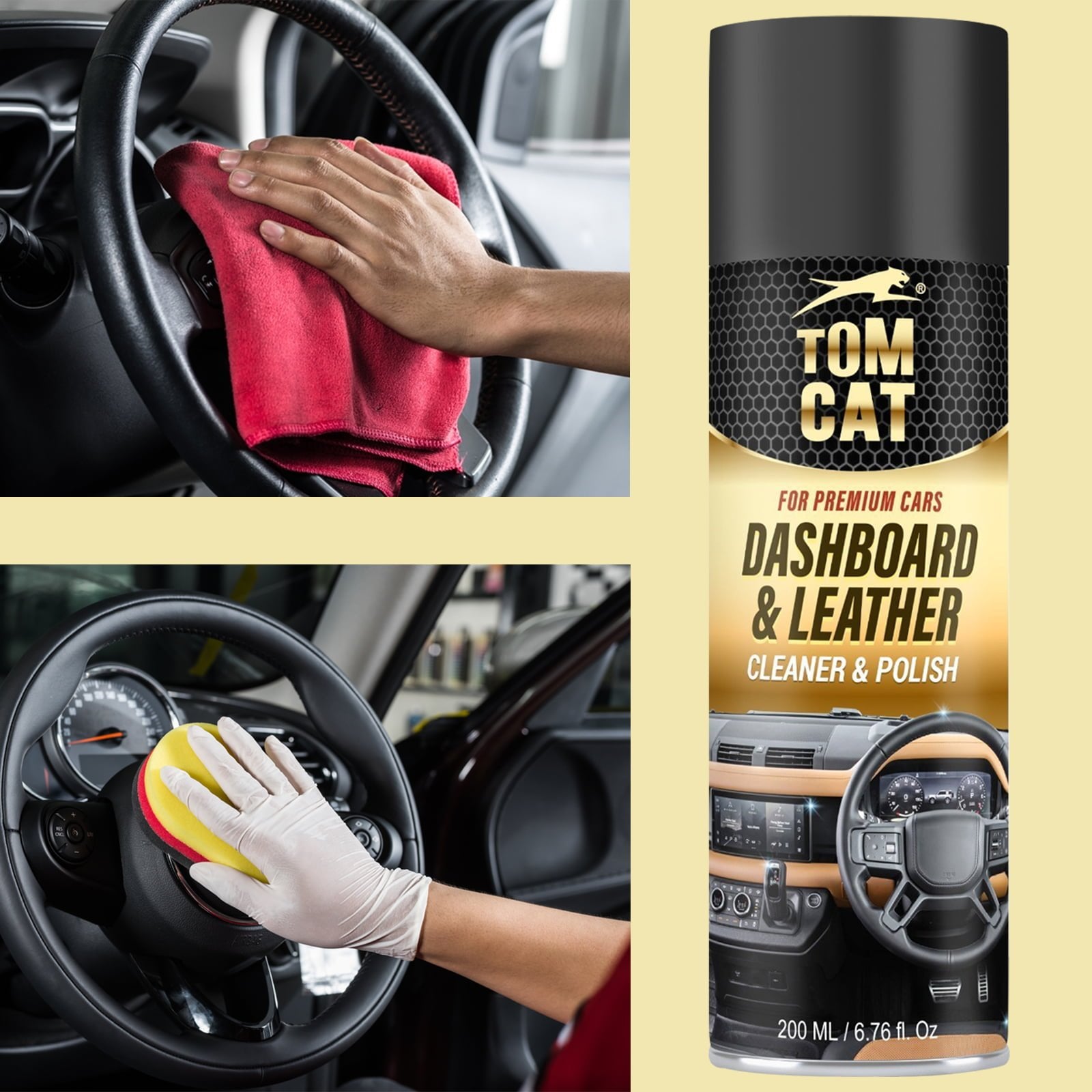 Tom Cat Premium Dashboard, Leather Cleaner & Polish - 200ml