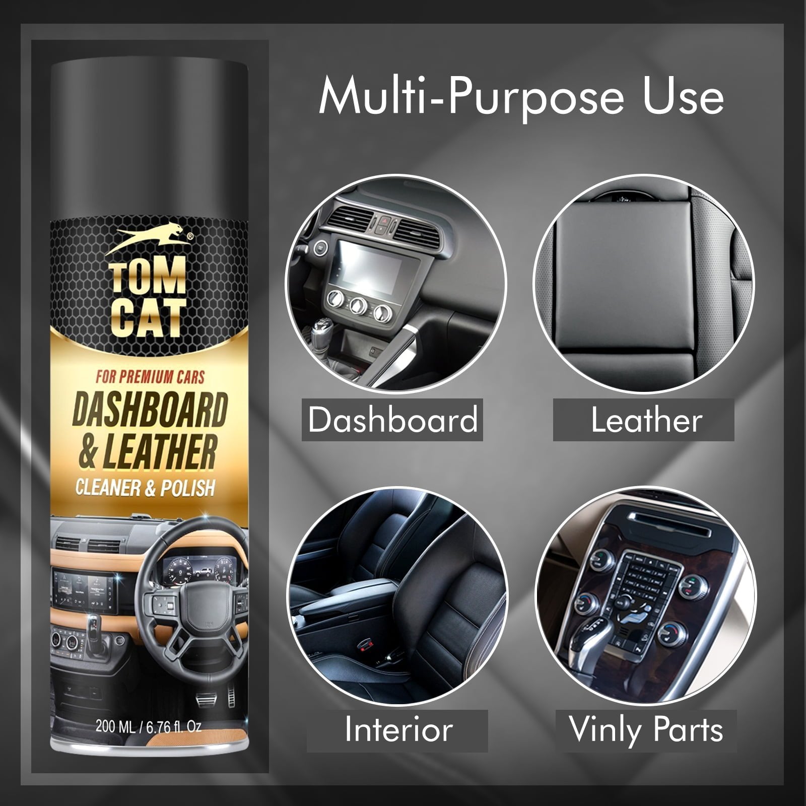 Tom Cat Premium Dashboard, Leather Cleaner & Polish - 200ml