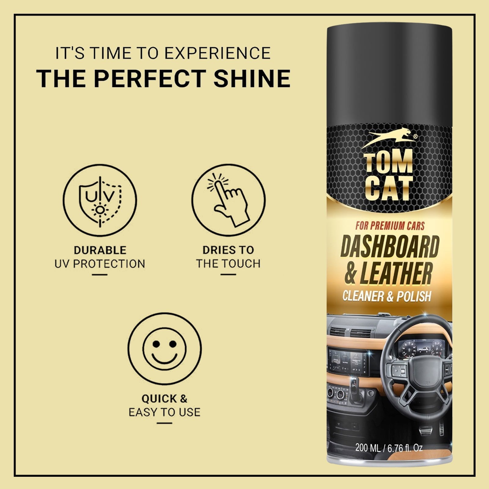 Tom Cat Premium Dashboard, Leather Cleaner & Polish - 200ml