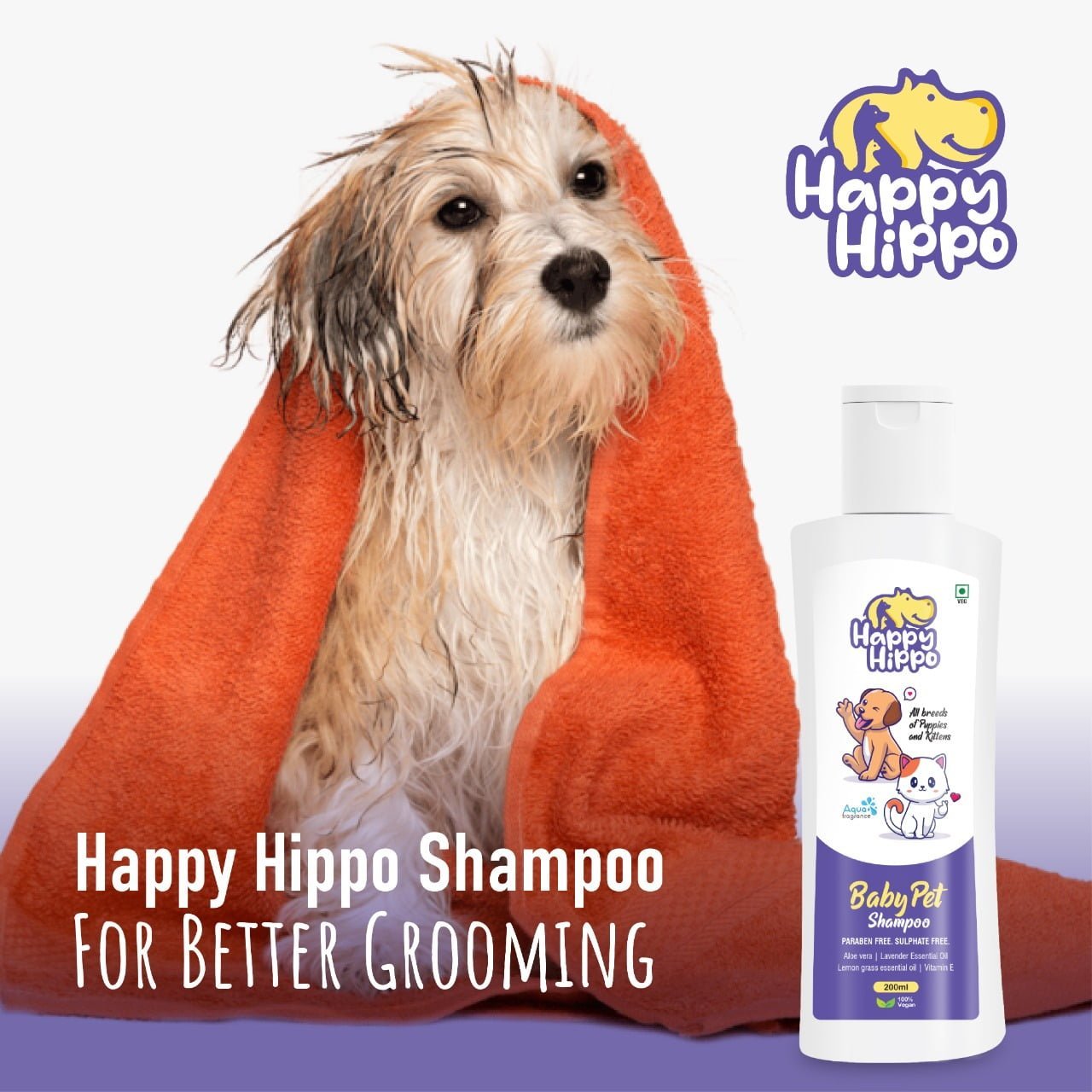 Happy Hippo Baby Pet Shampoo & Conditioner Aqua Fragrance - 200ml