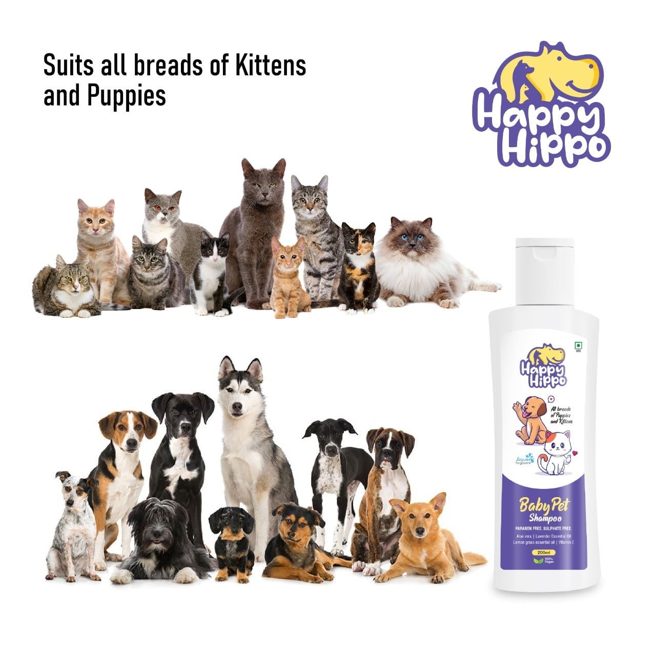 Happy Hippo Baby Pet Shampoo & Conditioner Aqua Fragrance - 200ml