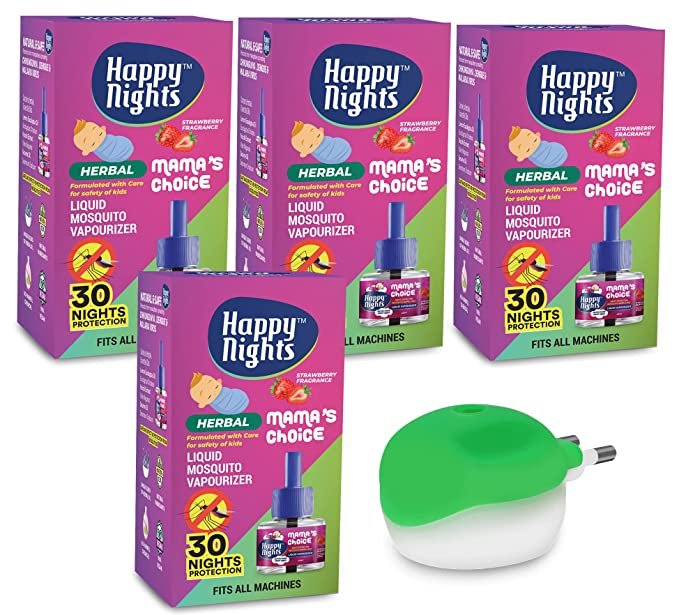 Happy Nights Strawberry Mosquito Repellent Vaporizer (45ml) with Machine