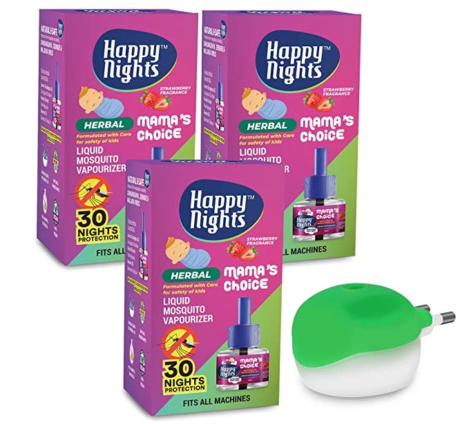 Happy Nights Strawberry Mosquito Repellent Vaporizer (45ml) with Machine