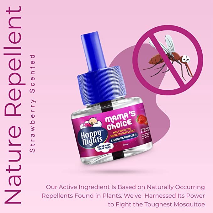 Happy Nights Strawberry Mosquito Repellent Vaporizer (45ml) with Machine