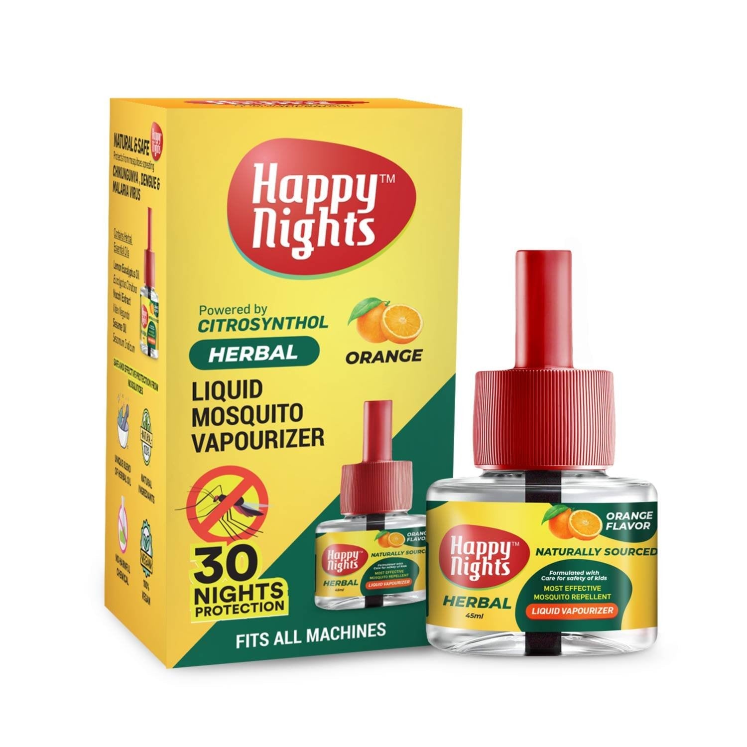 Happy Nights Orange Mosquito Liquid Vapouriser with Machine