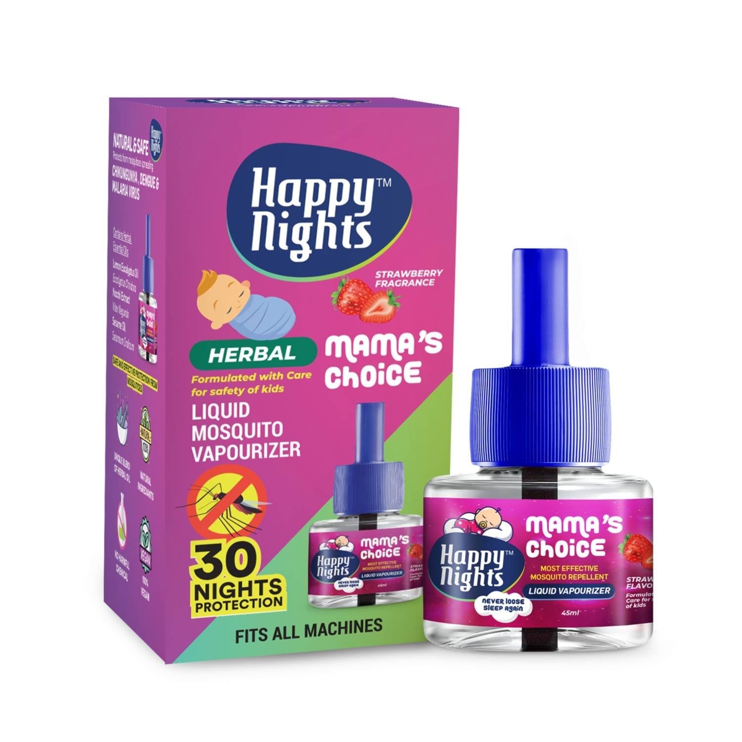 Happy Nights Strawberry Mosquito Repellent Vaporizer (45ml) with Machine