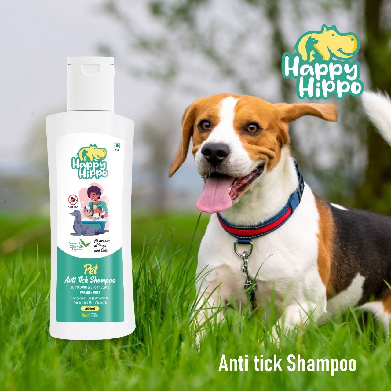 Happy Hippo Anti Tick Pet Shampoo & Conditioner Neem and Citronella - 200ml