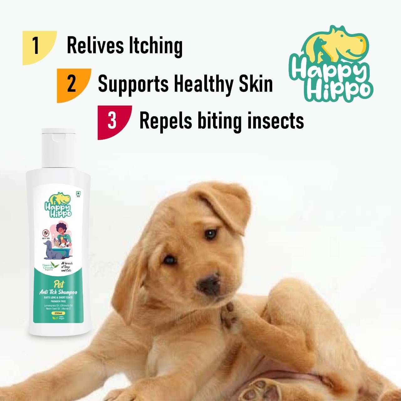 Happy Hippo Anti Tick Pet Shampoo & Conditioner Neem and Citronella - 200ml