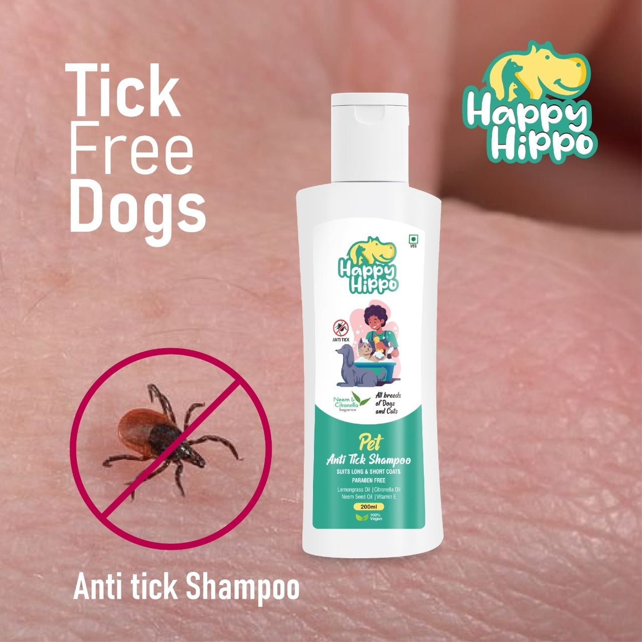 Happy Hippo Anti Tick Pet Shampoo & Conditioner Neem and Citronella - 200ml