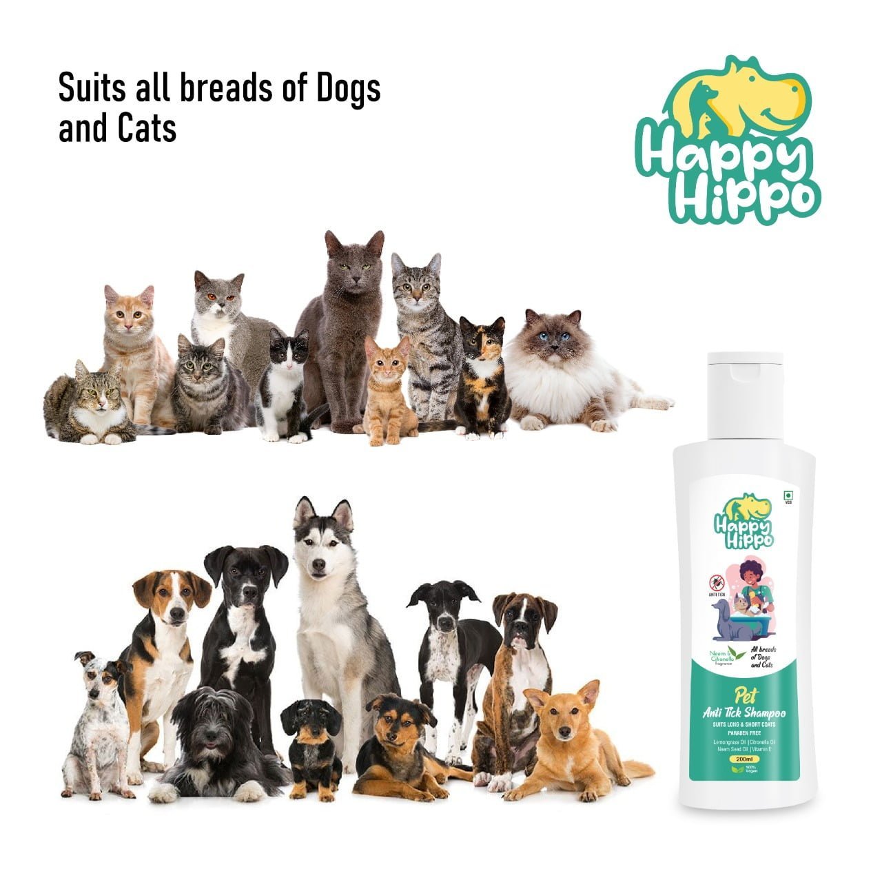 Happy Hippo Anti Tick Pet Shampoo & Conditioner Neem and Citronella - 200ml