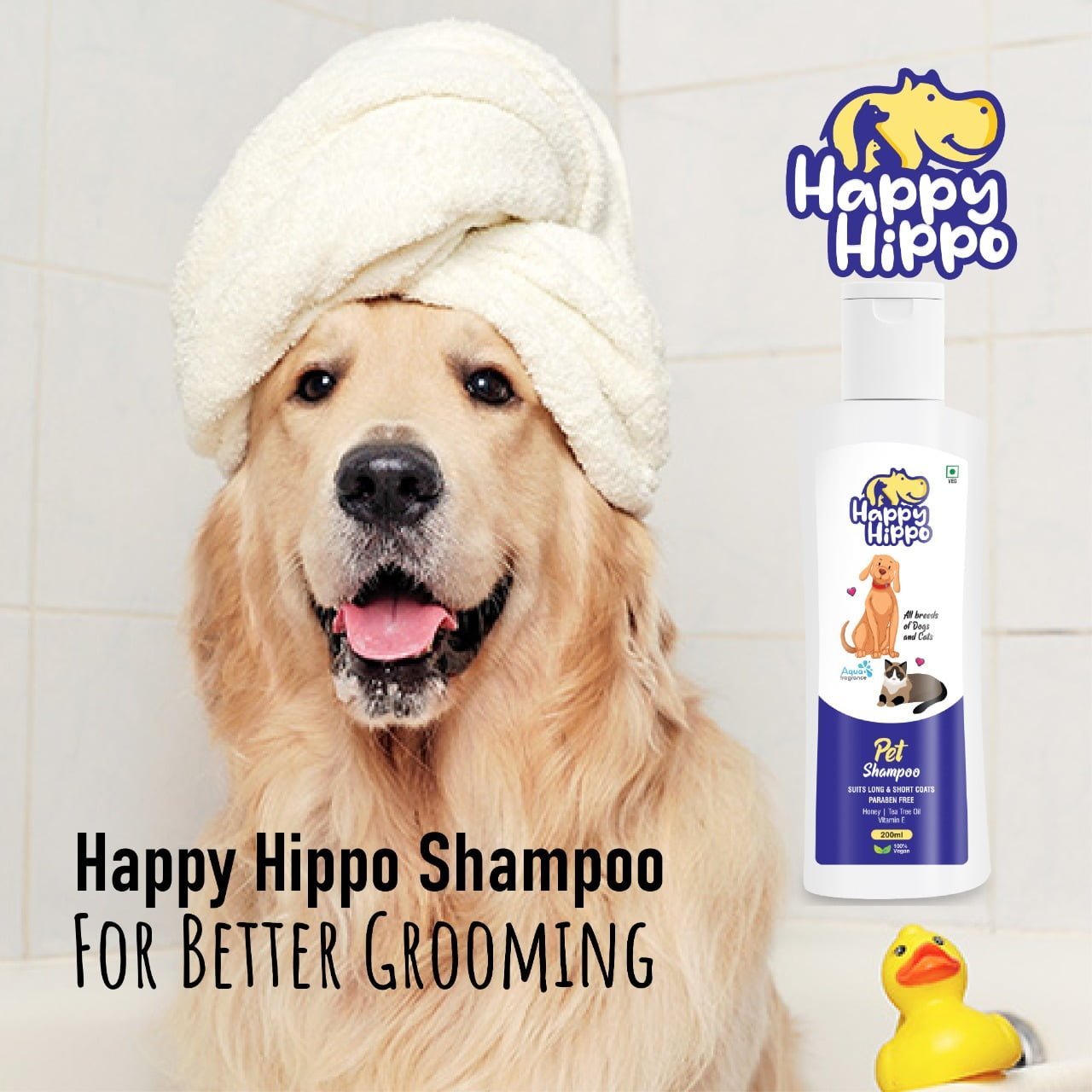 Happy Hippo Combo Pack - Pet Shampoo, Anti tick Shampoo, Dry Shampoo and Conditioner (one each)