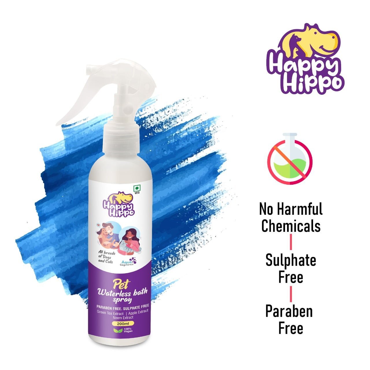 Happy Hippo Combo Pack - Pet Shampoo, Anti tick Shampoo, Dry Shampoo and Conditioner (one each)
