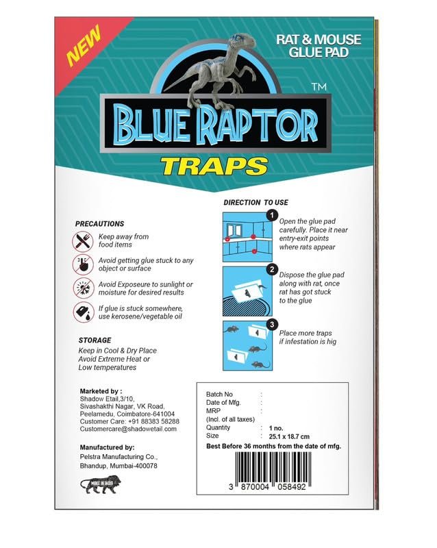 Blue Raptor Mouse Insect Rodent Lizard Trap Rat Catcher size-25.1 cm x 18.7 cm