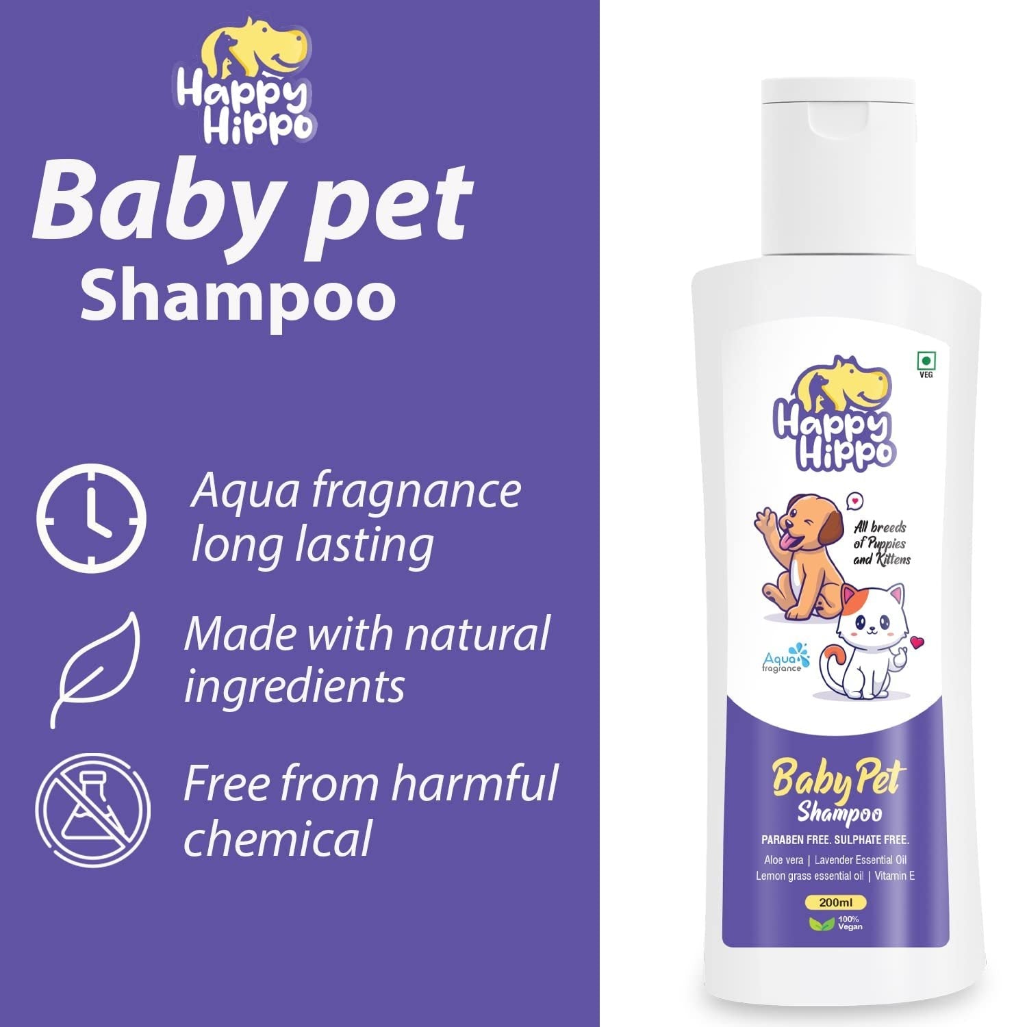 Happy Hippo Baby Pet Shampoo & Conditioner Aqua Fragrance - 200ml