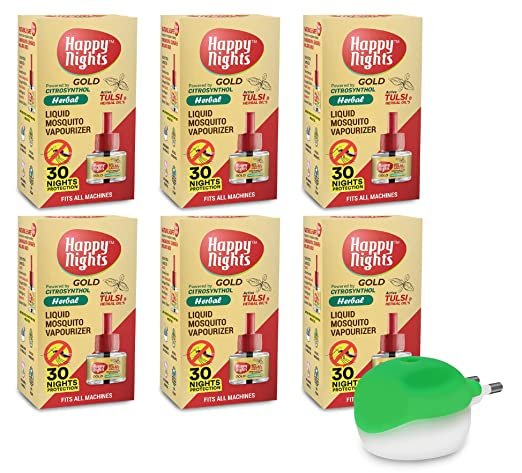 Happy Nights GOLD Tulsi and Herbal Oil Mosquito Liquid Repellent Refill (45ml)