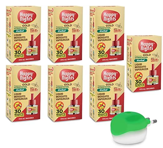 Happy Nights GOLD Tulsi and Herbal Oil Mosquito Liquid Repellent Refill (45ml)