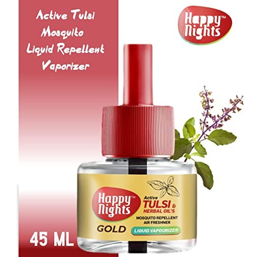 Happy Nights GOLD Tulsi and Herbal Oil Mosquito Liquid Repellent Refill (45ml)