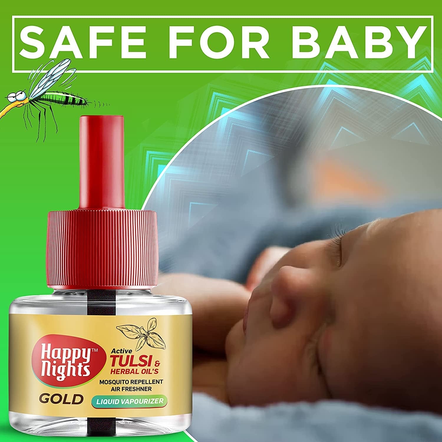 Happy Nights GOLD Tulsi and Herbal Oil Mosquito Liquid Repellent Refill (45ml)