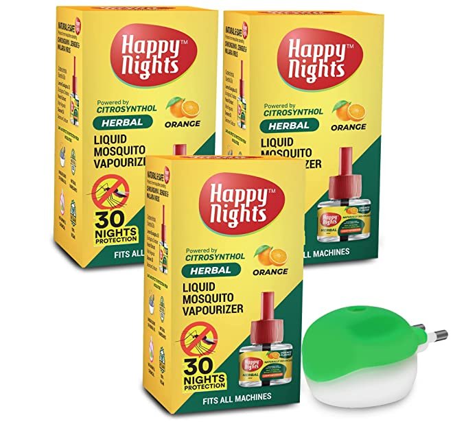 Happy Nights Orange Mosquito Liquid Vapouriser with Machine