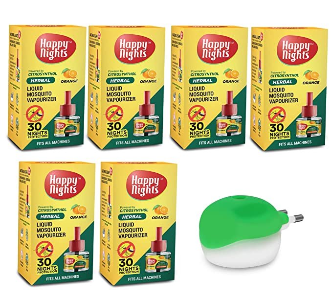 Happy Nights Orange Mosquito Liquid Vapouriser with Machine