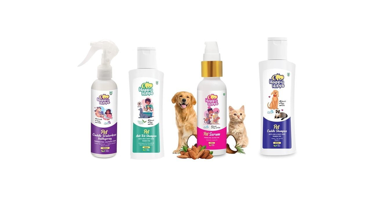 Happy Hippo Combo Pack - Pet Shampoo, Anti tick Shampoo, Dry Shampoo and Conditioner (one each)