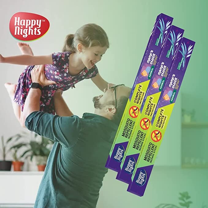 Happy Nights Mosquito Repellent Incense Sticks (50nos.) - Pack of 5 -50 Sticks