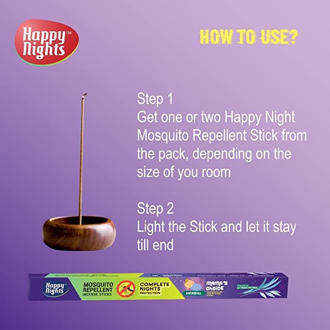 Happy Nights Mosquito Repellent Incense Sticks (50nos.) - Pack of 5 -50 Sticks