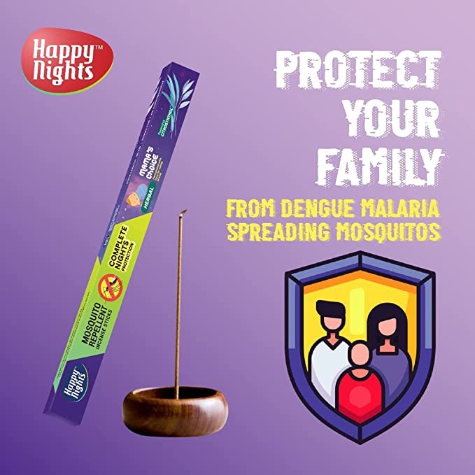 Happy Nights Mosquito Repellent Incense Sticks (50nos.) - Pack of 5 -50 Sticks