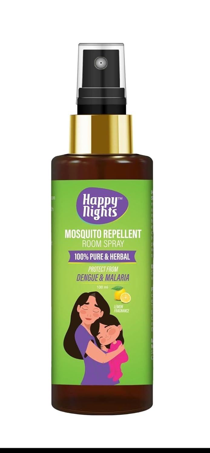 Happy Nights Herbal Mosquito Repellent Room Spray - Lemon Fragrance for Home -100ml
