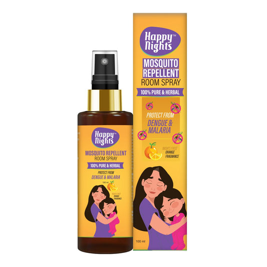 Happy Nights Herbal Mosquito Repellent Room Spray | Orange Fragrance for Home 100ml