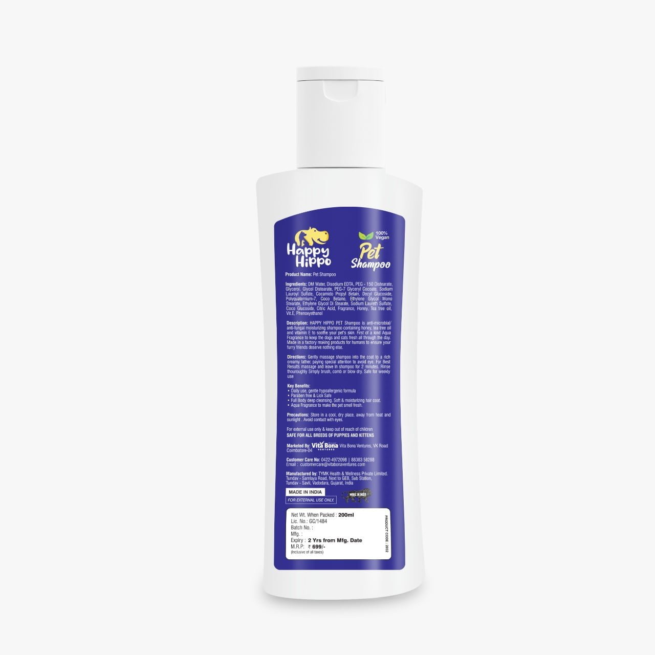 Happy Hippo Pet Shampoo Aqua Fragrance - 200ml