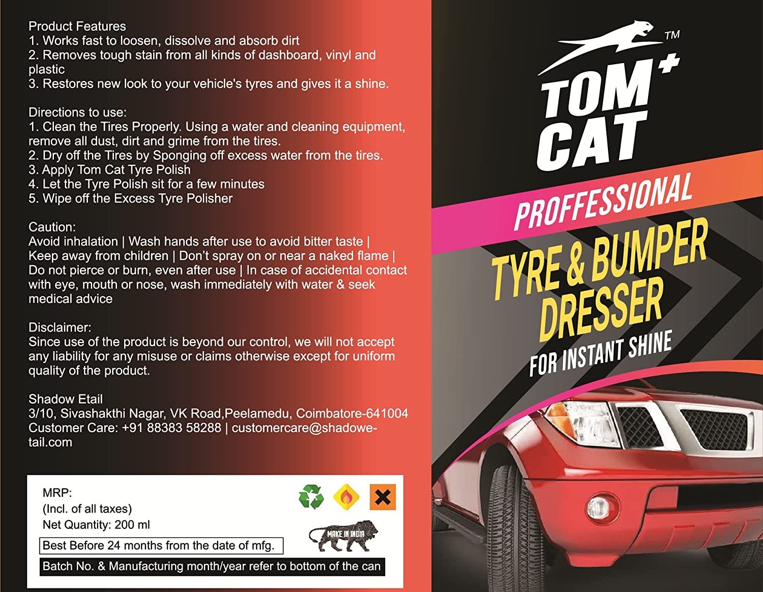 Tom Cat Tyre and Bumper Dresser -200 ml